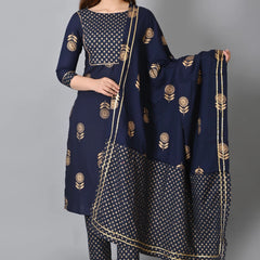 Navy Blue Rayon Suit Set for Women