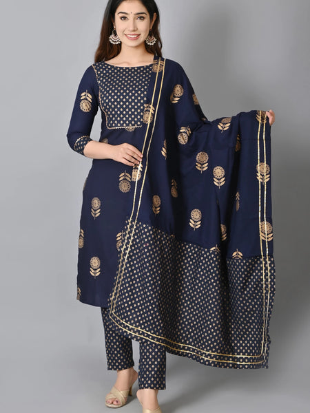 Navy Blue Rayon Suit Set for Women