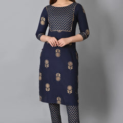 Navy Blue Rayon Suit Set for Women