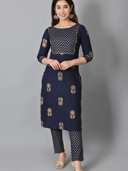 Navy Blue Rayon Suit Set for Women