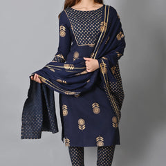 Navy Blue Rayon Suit Set for Women