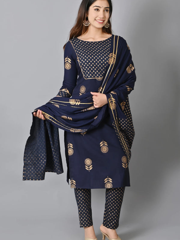 Navy Blue Rayon Suit Set for Women