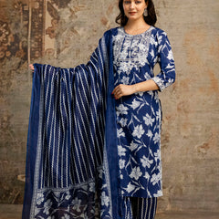 Blue Cotton Suit Set for Women