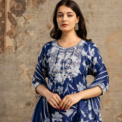 Blue Cotton Suit Set for Women