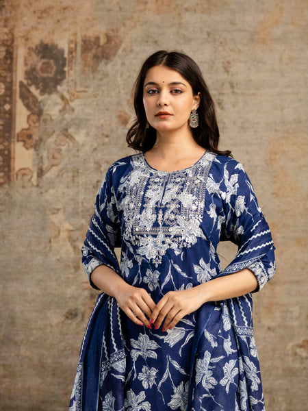 Blue Cotton Suit Set for Women