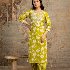 Mustard Cotton Kurta Dhoti Pant Set