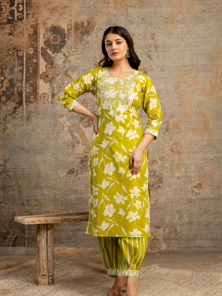 Mustard Cotton Kurta Dhoti Pant Set