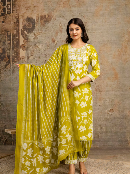 Mustard Cotton Kurta Dhoti Pant Set