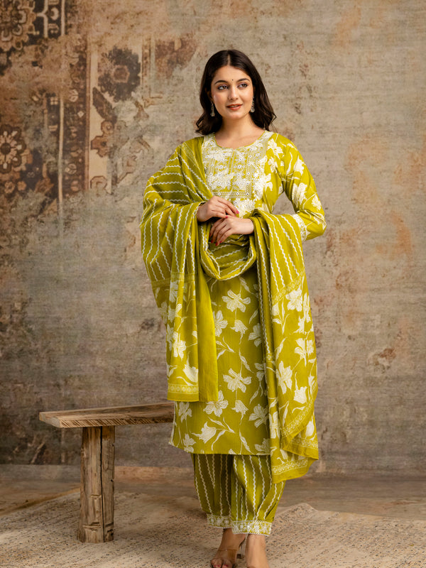 Mustard Cotton Kurta Dhoti Pant Set