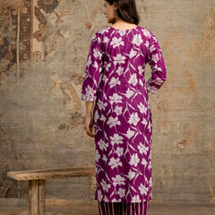 Wine Cotton Suit Set for Women