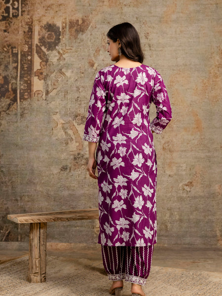 Wine Cotton Suit Set for Women