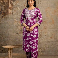 Wine Cotton Suit Set for Women