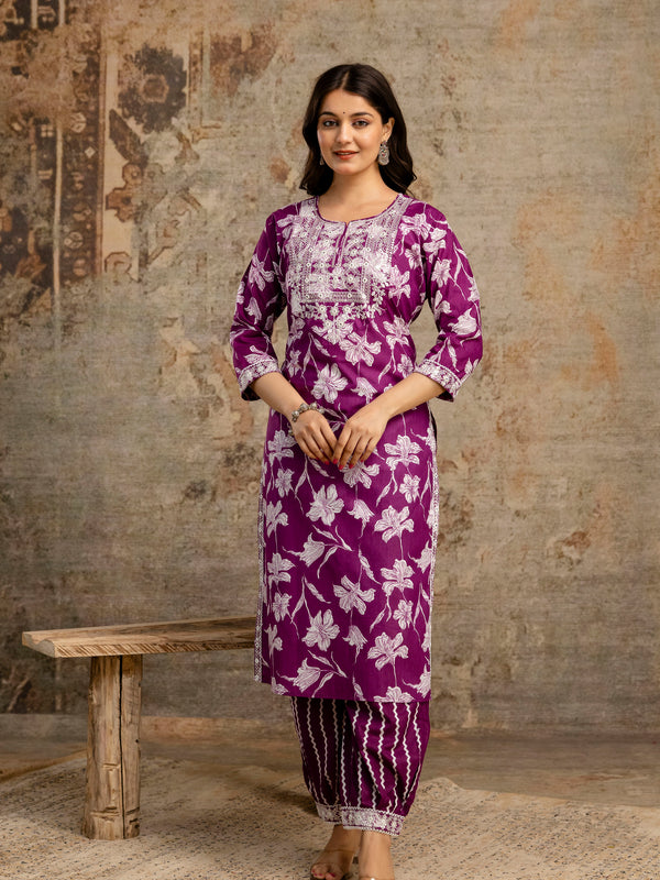 Wine Cotton Suit Set for Women