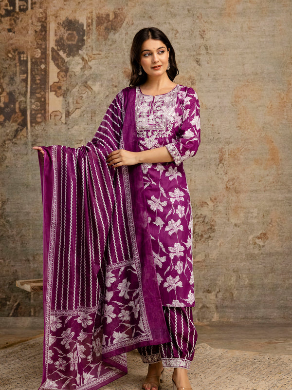 Wine Cotton Suit Set for Women