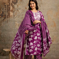 Wine Cotton Suit Set for Women