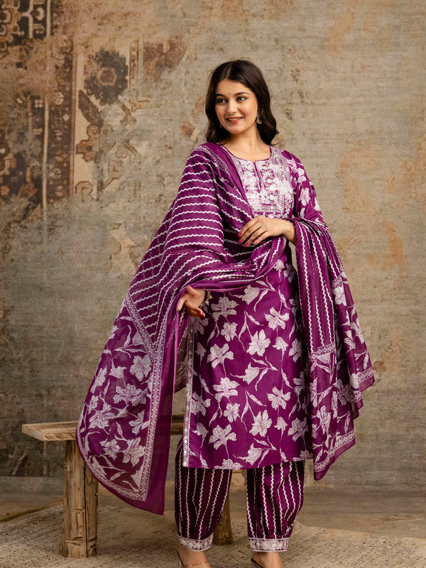 Wine Cotton Suit Set for Women