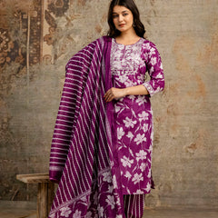 Wine Cotton Suit Set for Women