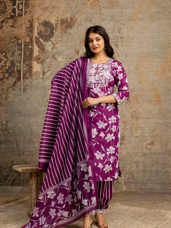 Wine Cotton Suit Set for Women