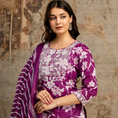 Wine Cotton Suit Set for Women