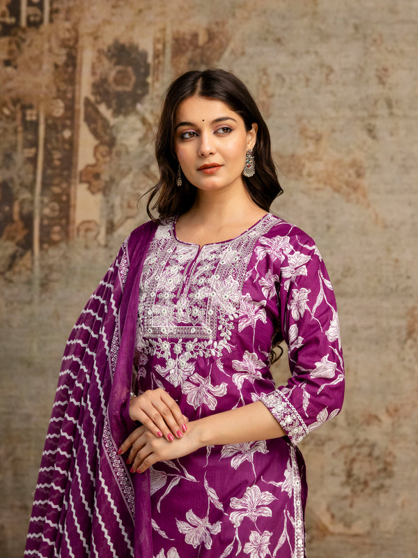 Wine Cotton Suit Set for Women