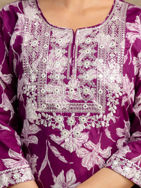 Wine Cotton Suit Set for Women