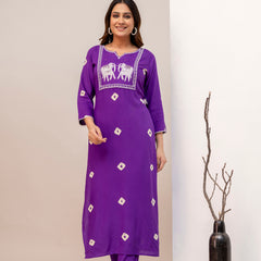 Purple Rayon Kurta Pant Set