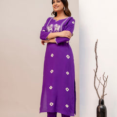 Purple Rayon Kurta Pant Set