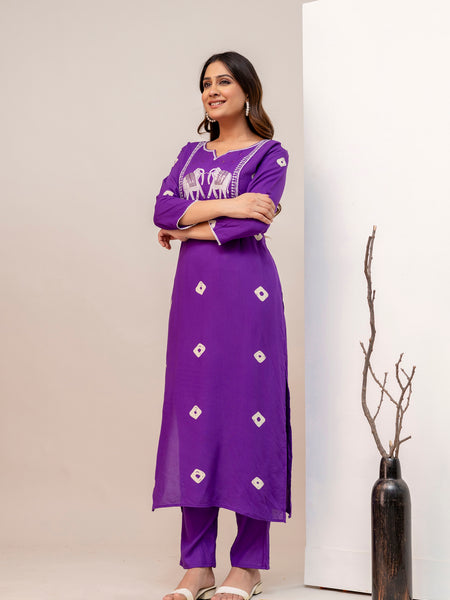 Purple Rayon Kurta Pant Set