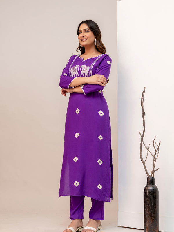 Purple Rayon Kurta Pant Set