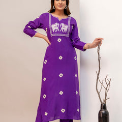 Purple Rayon Kurta Pant Set