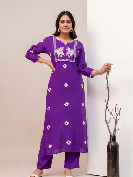 Purple Rayon Kurta Pant Set