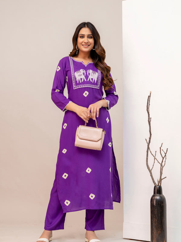 Purple Rayon Kurta Pant Set