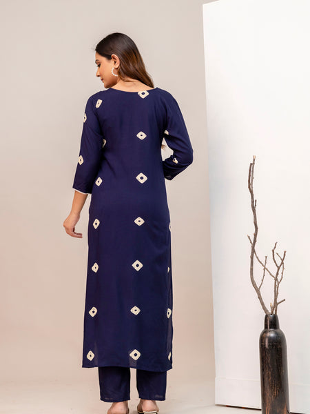 Dark Blue Rayon Kurta Pant Set
