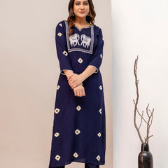 Dark Blue Rayon Kurta Pant Set