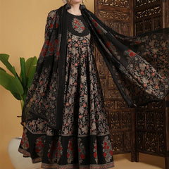 Black Cotton Anarkali Suit Set for Women
