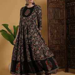 Black Cotton Anarkali Suit Set for Women