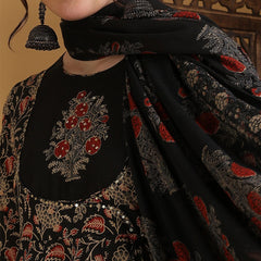 Black Cotton Anarkali Suit Set for Women