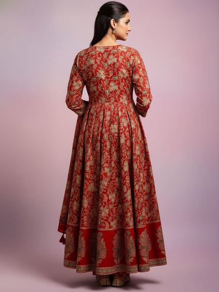 Maroon Cotton Anarkali Suit Set for Women