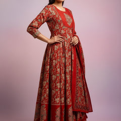 Maroon Cotton Anarkali Suit Set for Women