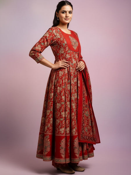 Maroon Cotton Anarkali Suit Set for Women