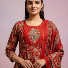 Maroon Cotton Anarkali Suit Set for Women
