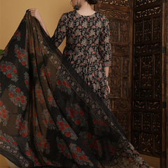 Black Cotton Anarkali Suit Set for Women