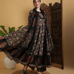 Black Cotton Anarkali Suit Set for Women
