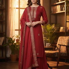 Maroon Rayon Kurta Palazzo Suit Set