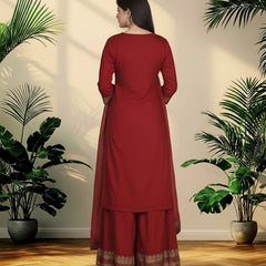 Maroon Rayon Kurta Palazzo Suit Set