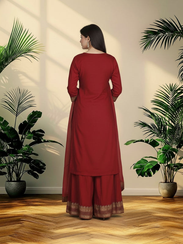 Maroon Rayon Kurta Palazzo Suit Set