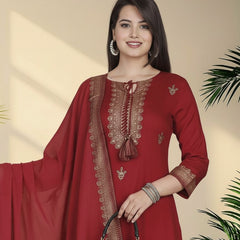 Maroon Rayon Kurta Palazzo Suit Set