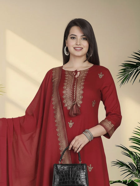 Maroon Rayon Kurta Palazzo Suit Set