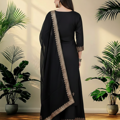 Black Rayon Kurta Palazzo Suit Set