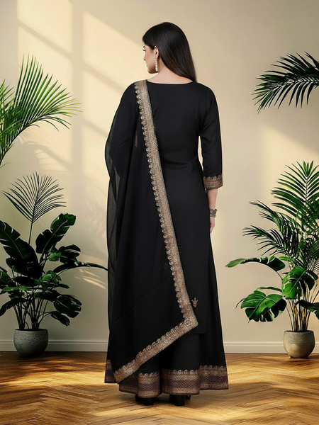 Black Rayon Kurta Palazzo Suit Set